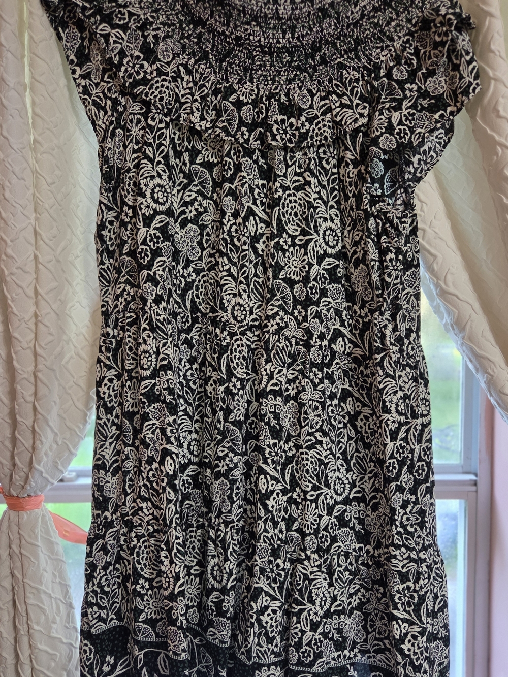 LOFT L Green Dress with White Floral Pattern